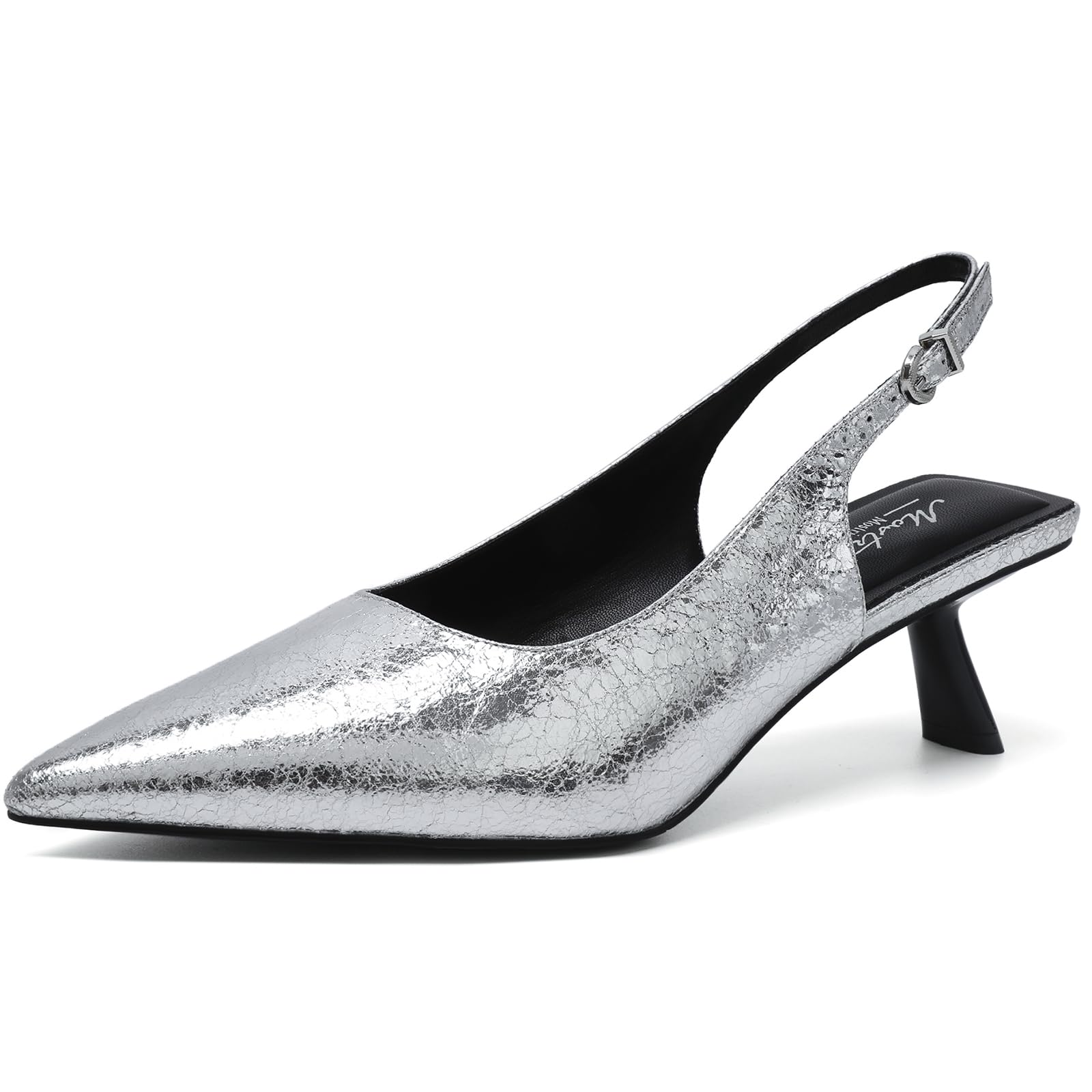 Mostrin Kitten Heels for Women Pointed Toe Pumps Patent Leather Low Heel Slingba