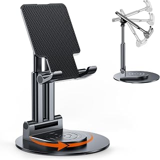 BHHB Mobile Stand, Adjustable Table Tablet Stand with 360 Degree Rotating Base, Adjustable Tablet Stand for iPad/iPad Pro/Air/Mini, Galaxy Tab A8/A7 Lite/A7/S8/S7, Tab/Phones - Black