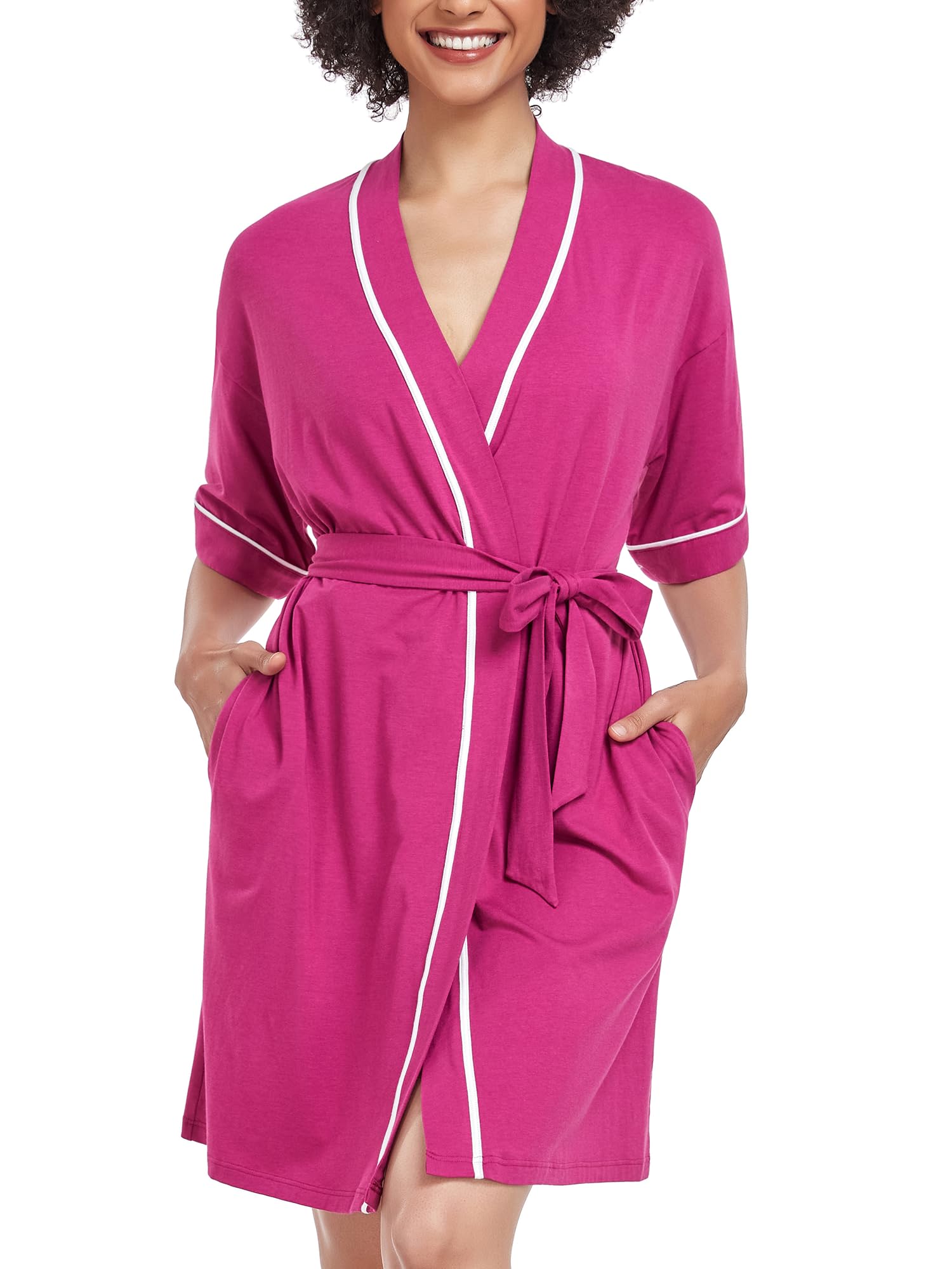 COLORFULLEAF Womens Bamboo Short Robes Lightweight Kimono Cotton Robe Soft Knit 
