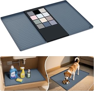 URMONA Waterproof Silicone Under Sink Mat, 31 x 22 in, Flexible Shelf Liner | Dark Grey, Pet Food Mat for Dog Bowls, Cat Litter Mat, Cabinet and Counter Protector for Kitchen and Bathroom, Easy to Clean.