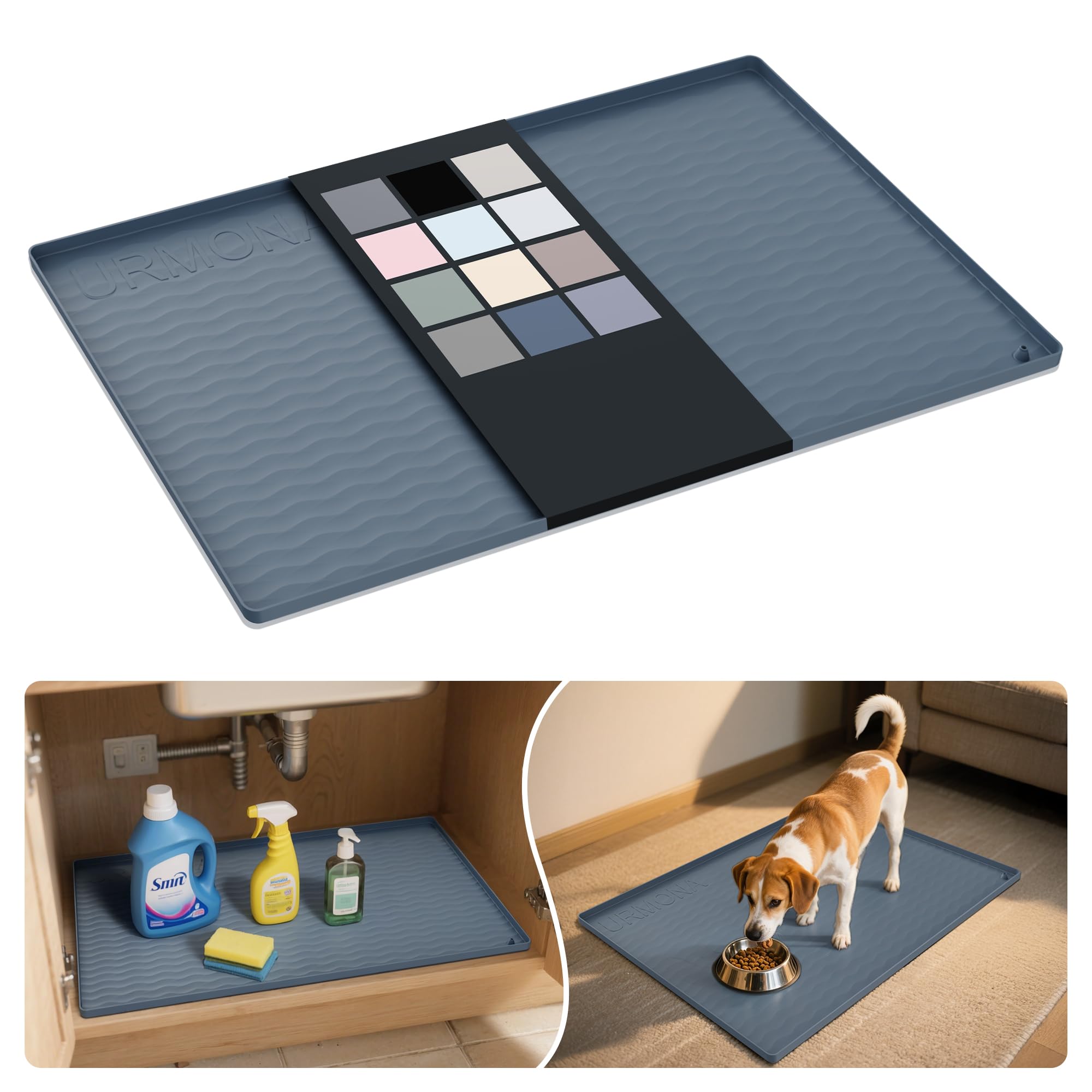 URMONA Waterproof Silicone Under Sink Mat, 31 x 22 in, Flexible Shelf Liner | Da
