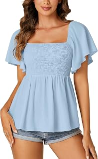 LYANER Women's Square Neck Cute Peplum Top