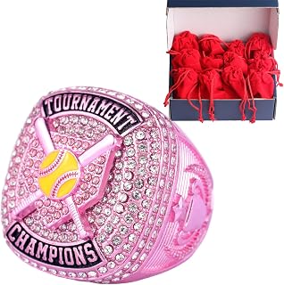 TOPSPORTSJEWELRY zinc Alloy Metallic Color Plating 12 pcs Pack Sports Awards Softball Tournament Championship Trophy Ring Size 9.5 Softball Events Awards Players Awards