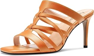 Aachcol Women's Medium Heel Open Heel Square Toe Sandals Slip-on Wedding Summer 8 cm Heels