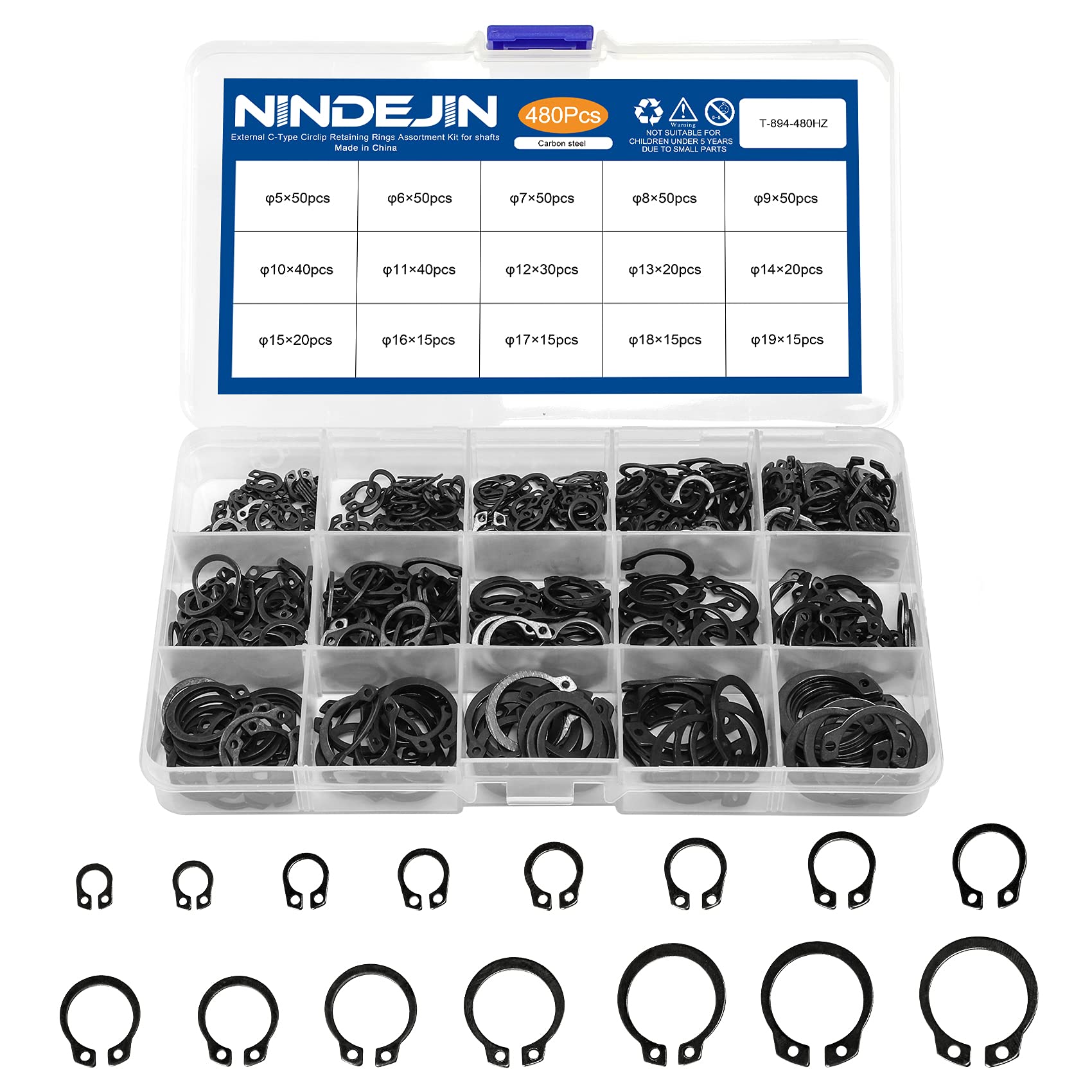 NINDEJIN External Retaining Rings Snap Rings Assortment Kit, Circlip Circlip Ret