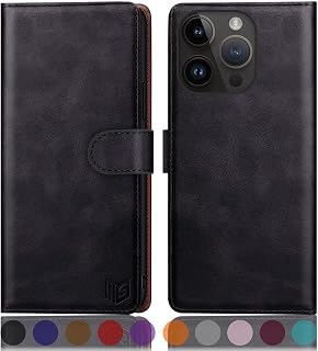 SUANPOT Design for iPhone 15 Pro 6.1" Kickstand Protective Wallet case with RFID Credit Card Holder,Flip Folio Book PU Leather Shockproof Cover Women Men for Apple 15Pro Phone case Black