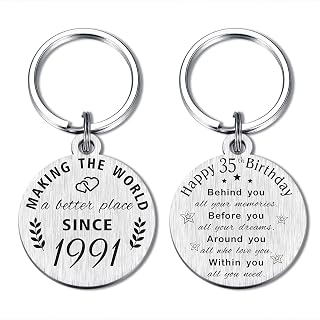 35th Birthday Gifts for Women Men, Born in 1991 Gifts, 35 Year Old Birthday Keychain, 1991 Birthday Decorations