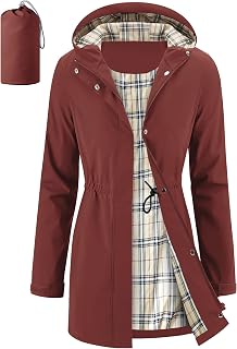 Women's Long Rain Jacket Waterproof Packable Hooded Raincoat