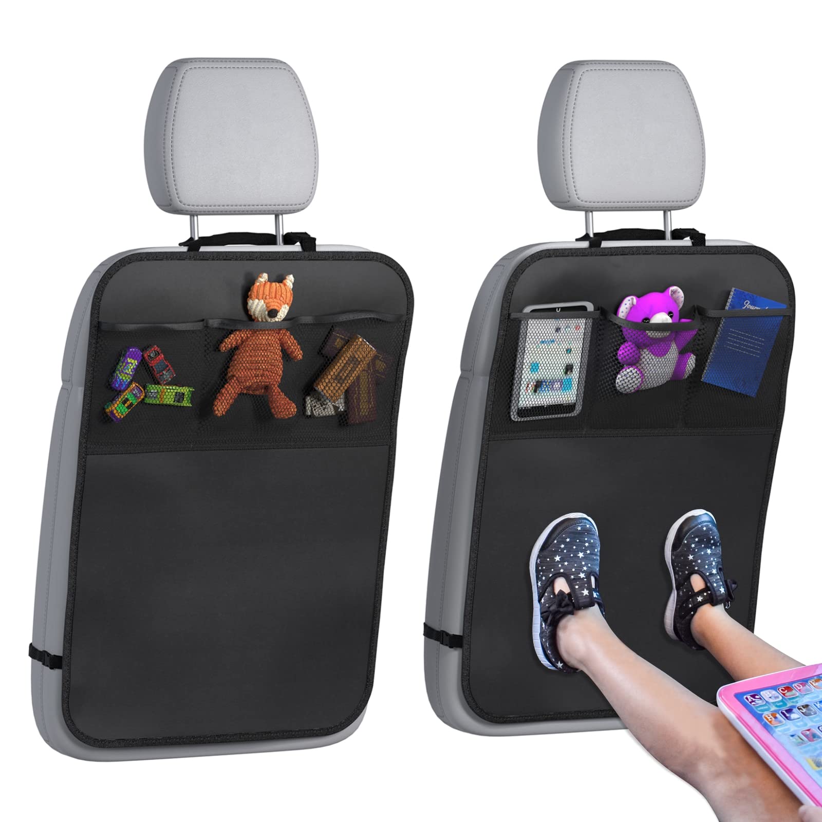 lebogner Back Seat Cover For Kids + 3 Pocket Storage Organizer, 2 Pack X-Large W