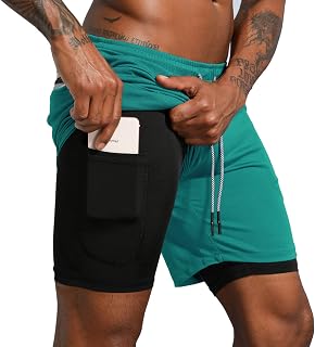 Leidowei 2 in 1 Workout Shorts for Men Lightweight Workout Yoga Gym Shorts 7" with Zipper Pockets