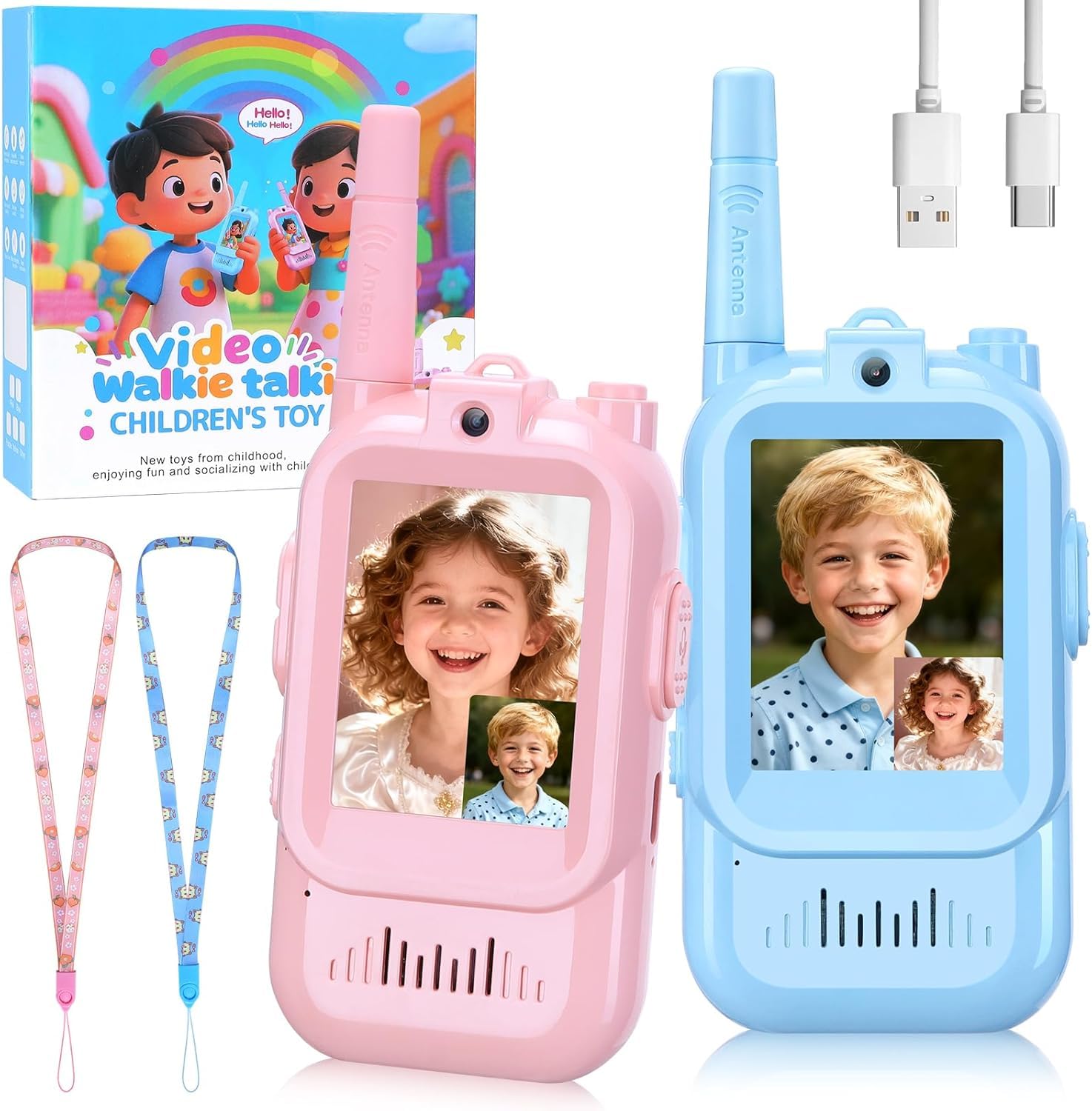 2 Pack Upgraded Video Walkie Talkies for Kids, HD Camera & Clear Voice & 1000 Ft