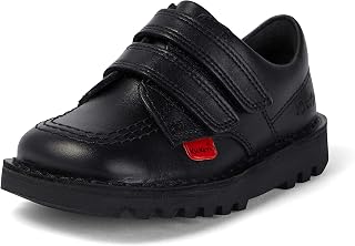 Kickers Unisex Kids Kick Lo Vel Twin Strap Black Leather School Uniform Shoes | Smart Everyday School Look | Hook & Loop Fastening, Cushioned for All-Day Wear