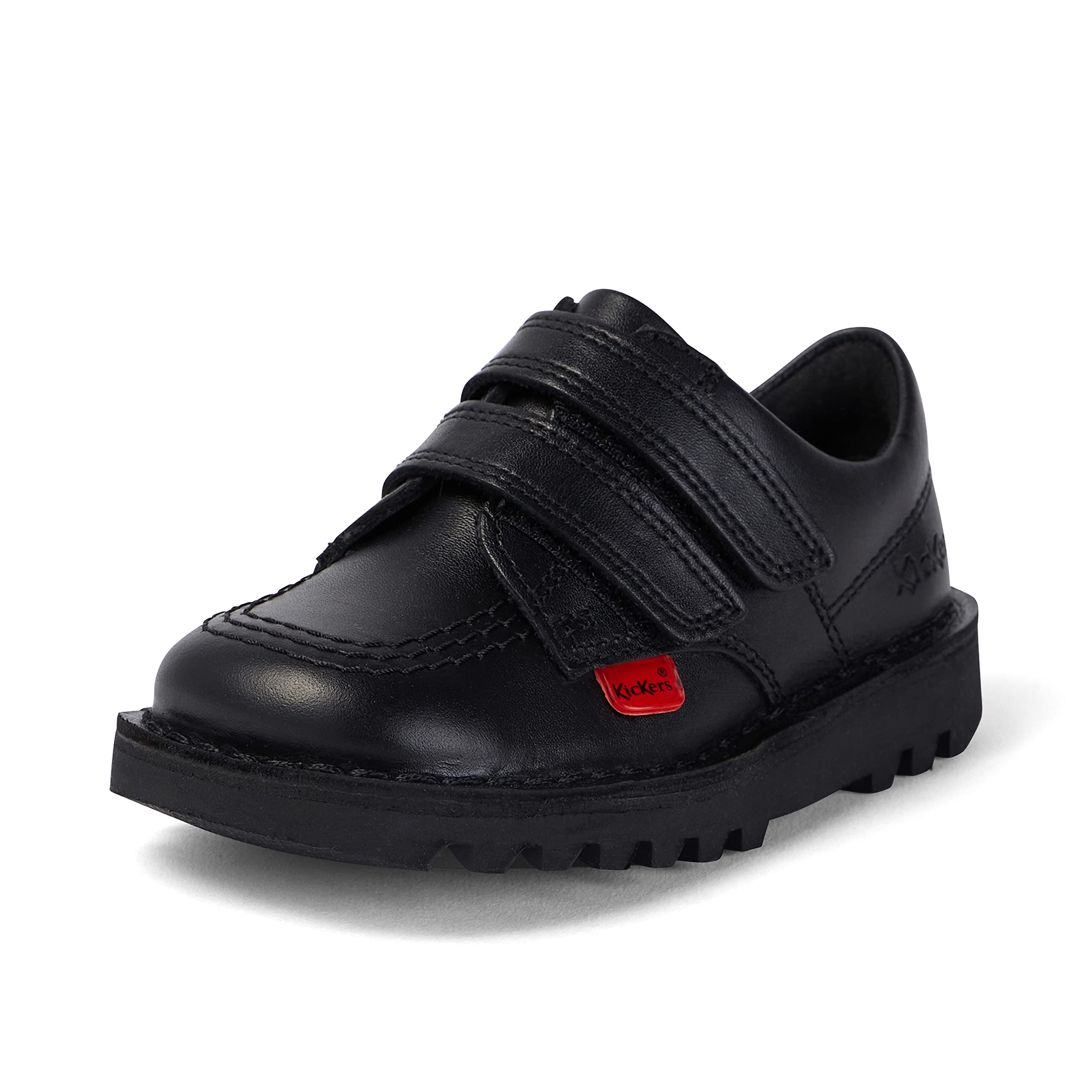 Kickers Unisex Kids Kick Lo Vel Twin Strap Black Leather School Uniform Shoes | 