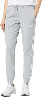 adidas Women's Essentials Single Jersey 3-Stripes Pants, Medium Grey Heather/White, X-Large/Petite, Mottled Grey/White