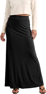 EXCHIC Women Comfort Thickened A Line High Waist Maxi Skirt Elastic Belt Knitted Long Skirts