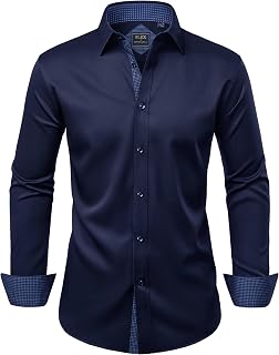 Alimens & Gentle Men's Long Sleeve Shirt Pleated Business Casual Button Down Shirt