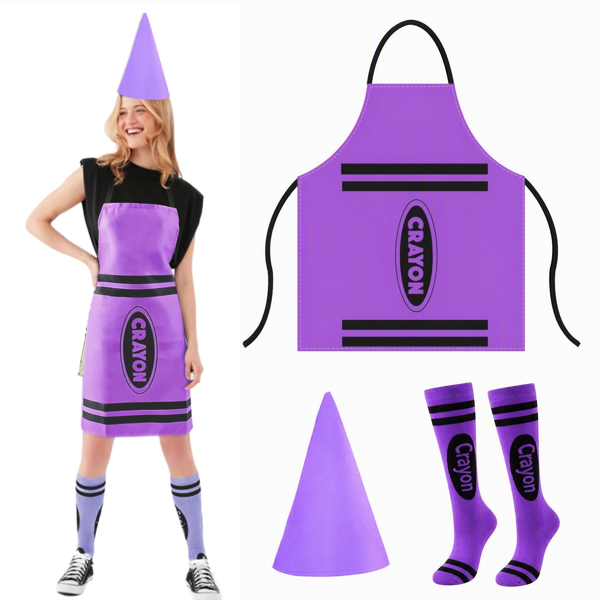 Crayon Costume Adult 3Pcs,Halloween Costume Women with Crayon Apron,Funny Gnome 