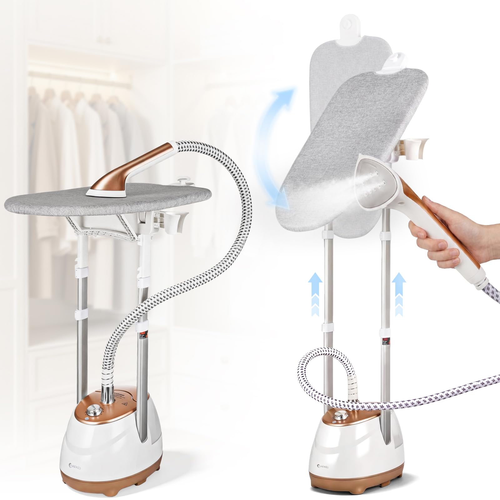 Prvite Steamer for Clothes,1800W Professional Clothes Steamer | Rotating Iron Bo