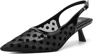 Mostrin Kitten Heels for Women Pointed Toe Pumps Patent Leather Low Heel Slingback Heels with Buckle Dress Shoes for Dating Party Working