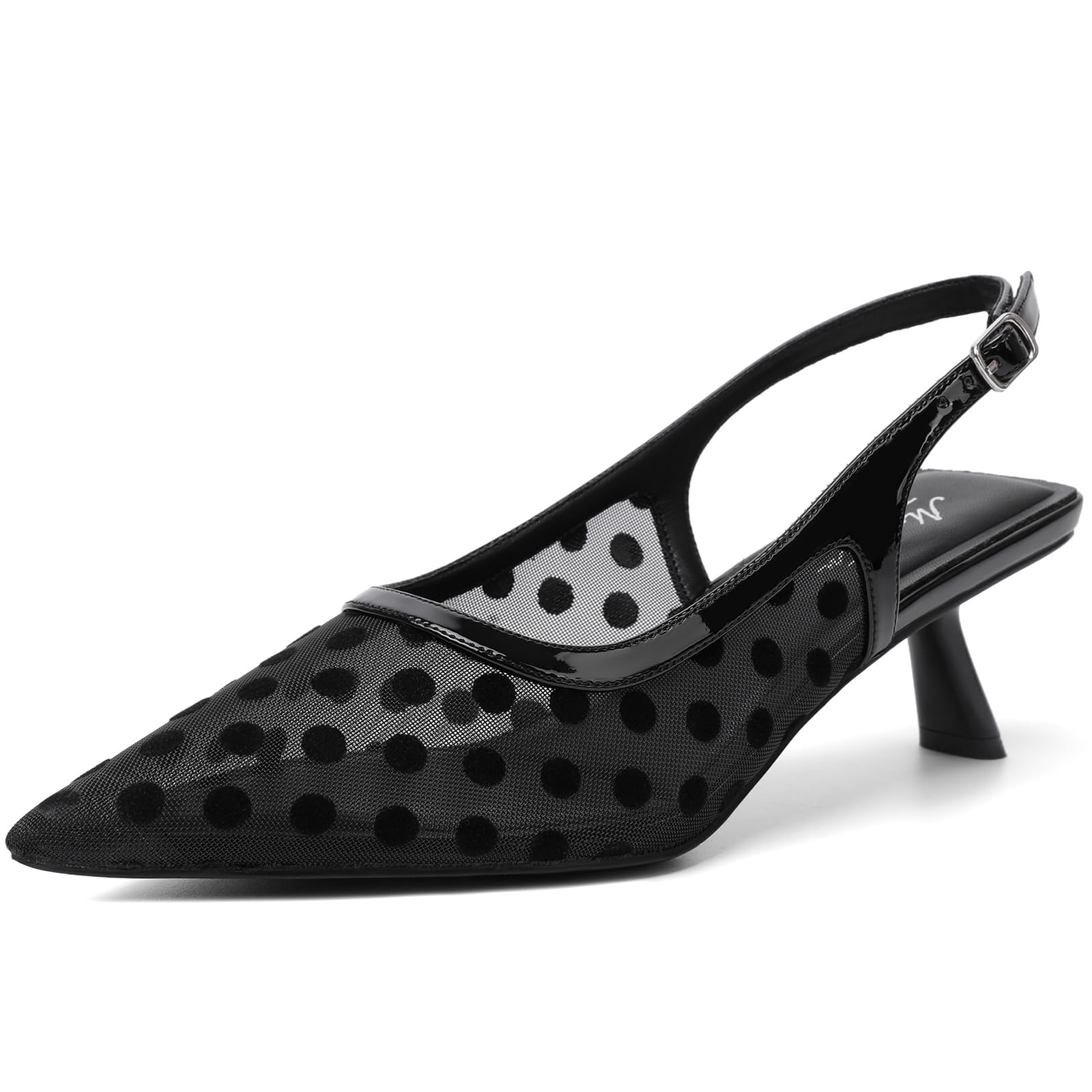 Mostrin Kitten Heels for Women Pointed Toe Pumps Patent Leather Low Heel Slingba