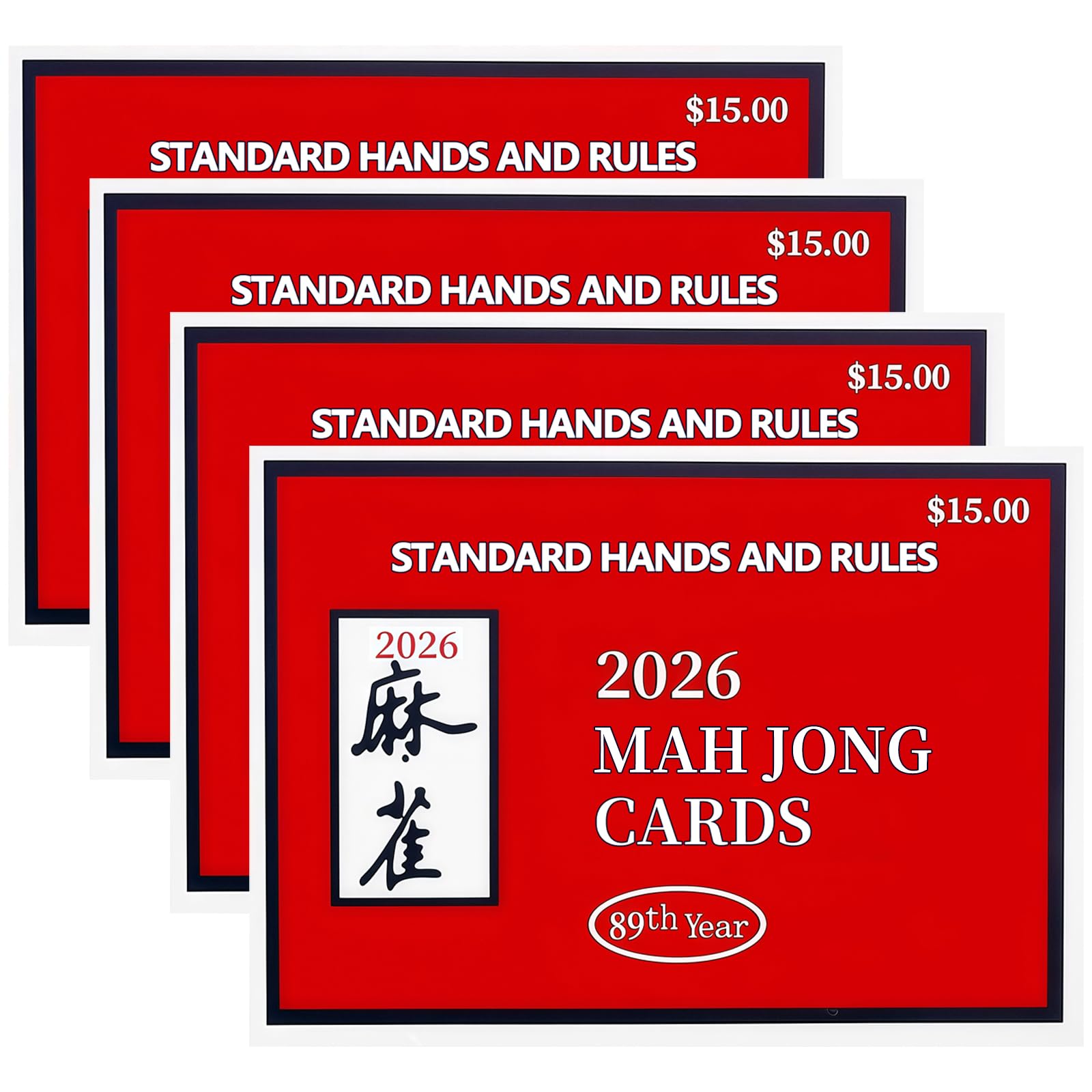 INROAN Mahjong Cards 2026 Official Revision (4Pack Red) | American MahJong Cards