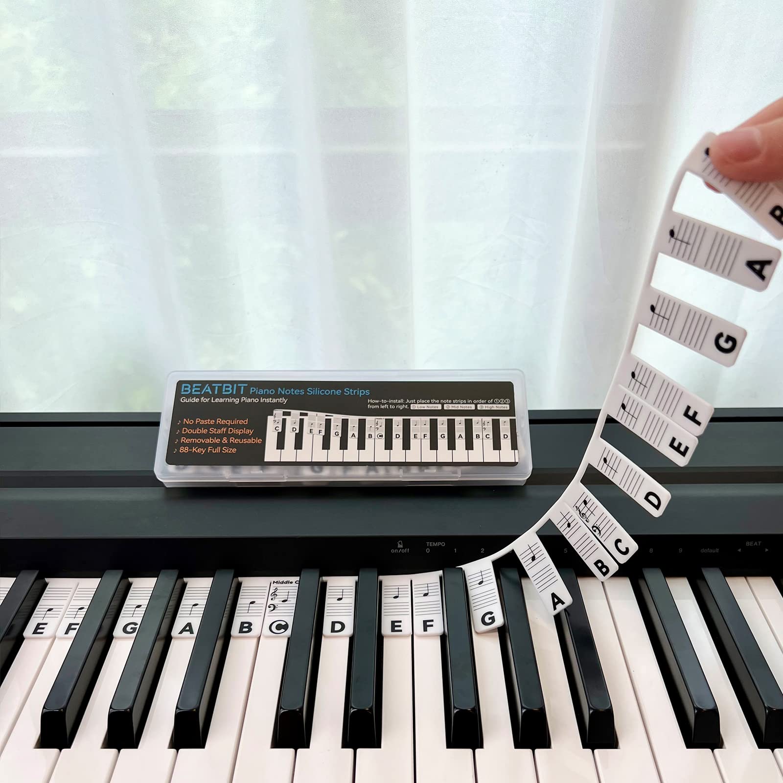 BEATBIT Piano Note Guide for Beginners, Removable, Black | Silicone alternative 