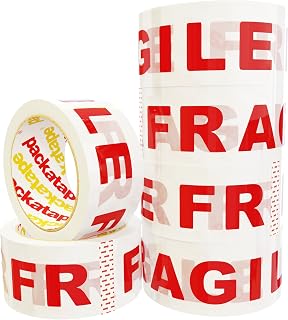 Packatape Fragile Packing Tape for Parcels and Boxes - Heavy Duty Fragile Packaging Tape Provides a Strong, Secure and Sticky Seal for your Boxes, 6 Rolls Per Pack, 48MM x 66M