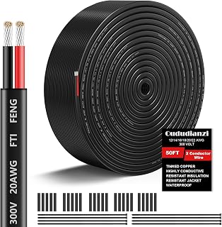 20 Gauge Wire 2 Conductor Electrical Wire, 20 AWG 2 Wire Stranded PVC Cord 50FT, 12V Low Voltage/Oxygen-Free Tinned Copper 20/2 Cable for Automotive Marine LED Strips Lamps Lighting (15M)