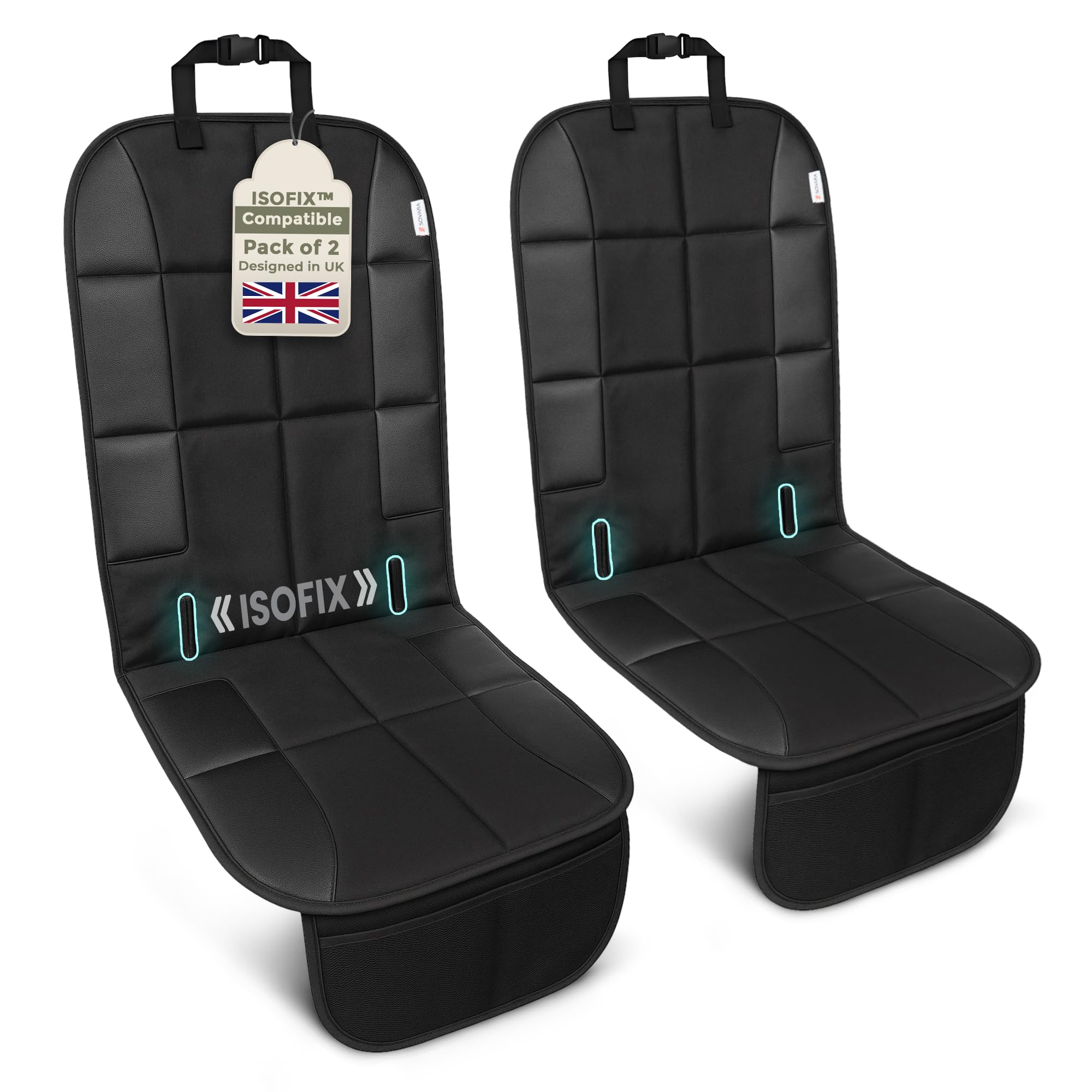 SOVARA® Car Seat Protectors for Child Seats (2 Pack)- ISOFIX Seat Protector | Ca