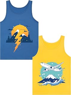 Boys Tank Top 100% Combed Cotton Tagless Cute Design Colorful 2-Pack 2T-16Y