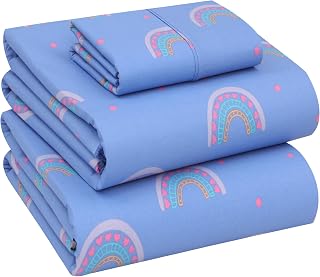 RUVANTI 100% Cotton Percale Bed Sheet Set - Cool and Breathable Durable Soft and Comfortable 16" Deep Pocket 3 Pieces Single Bed Sheets - Small Rainbows