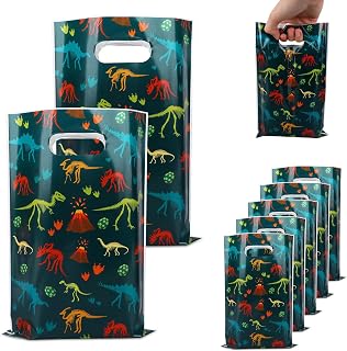 50 Pcs Dinosaur Gift Bags, Favor Bags with Handles for Candy, Cookies, Dino Themed Toys, Birthday Party Supplies for Boys and Girls, Baby Decoration