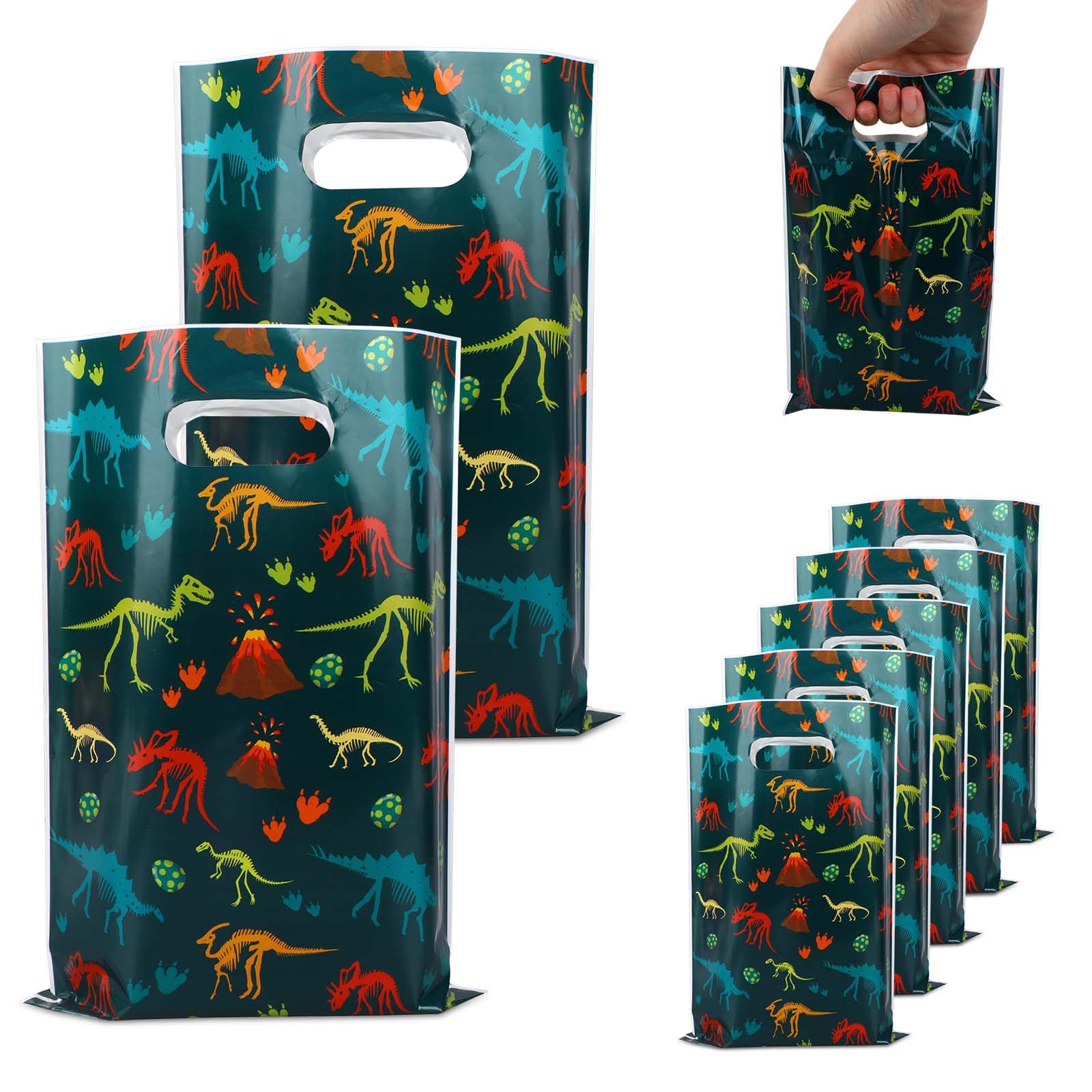 50 Pcs Dinosaur Gift Bags, Favor Bags with Handles for Candy, Cookies, Dino Them