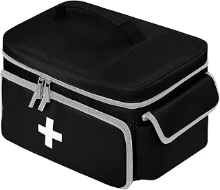 BOHEMIABY Portable First Aid Bag, Car First Aid Kit, First Aid Kit Travel Aviation, Multifunctional Medicine Storage Bag for Home-Visit Doctor Nurse First Aid, Sturdy and Durable (Black)