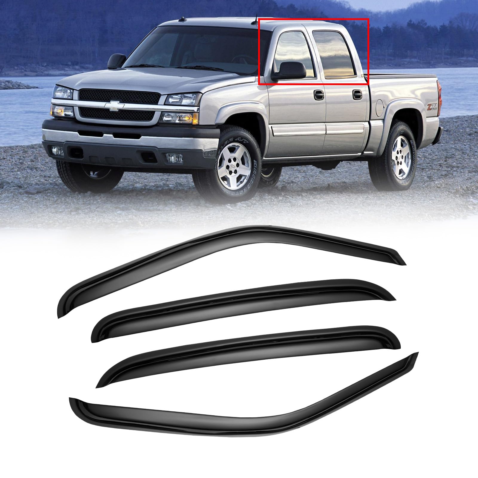 Window Visors for 01-07 Chevy Silverado/GMC Sierra, Rain Guards Vent Deflector S