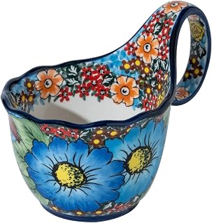 ALMA Handpainted Soup Bowl with Large Loop Handle,Easier Secure Grip | Microwave &Dishwasher Safe,16oz Soup Bowl for a Can of Soup, Chili, Stew,Seniors-Friendly Bowl