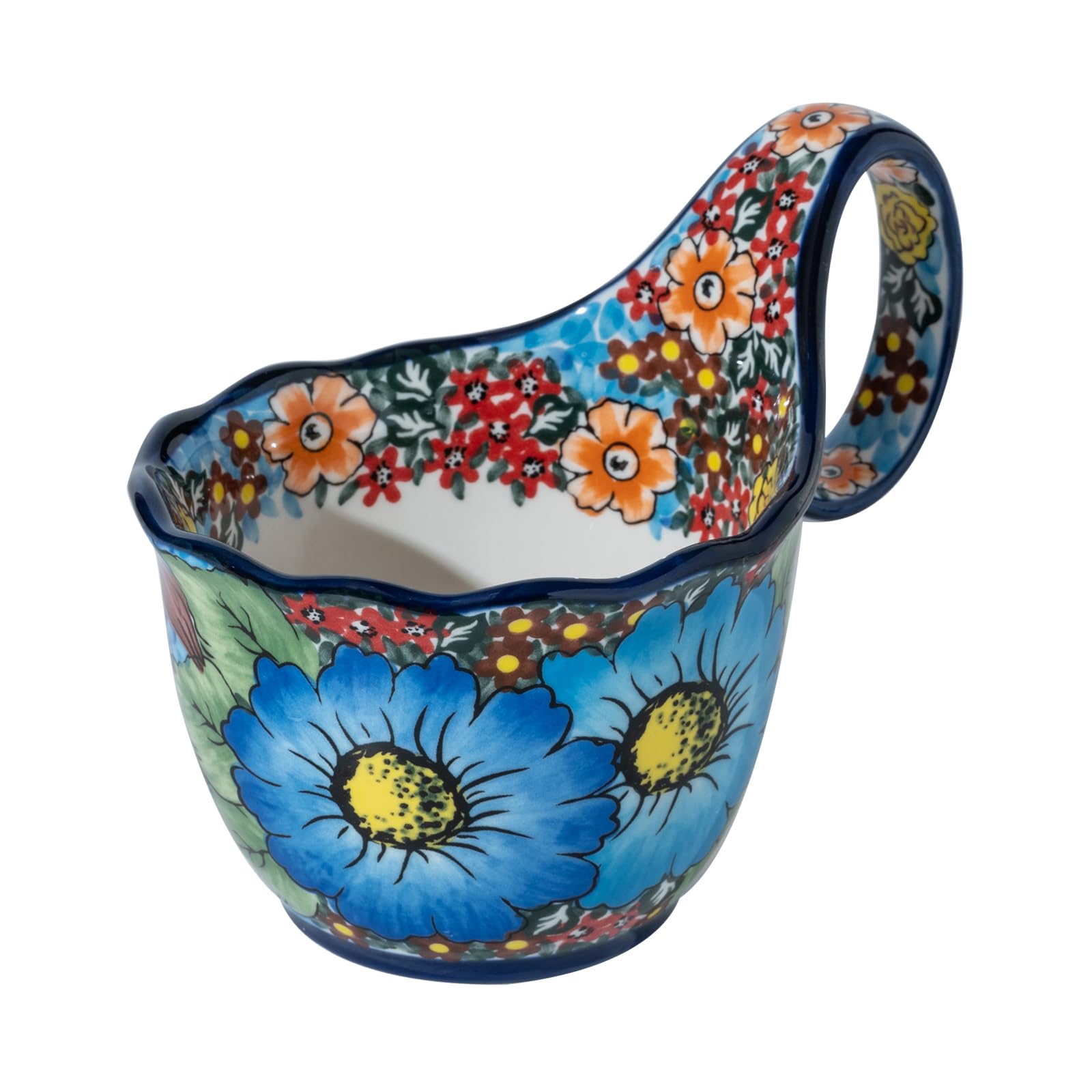 ALMA Handpainted Soup Bowl with Large Loop Handle,Easier Secure Grip | Microwave