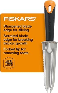 Fiskars Steel Garden Knife, Multi-Purpose Weed Puller Gardening & Yard Tool | Use for Tasks like Digging, Weeding & Planting, Sharp & Serrated Blade Edges, Plated Steel Head Resists Rust, SoftGrip Handle