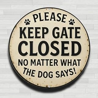 Vintage Dog Paw Sign Keep Gate Closed Sign Rustic Aluminum Metal Round 8 Inch Gifts Indoor Outdoor Decor for Home Office Coffee Shop Farmhouse