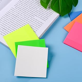 Transparent 3"x3" 6 Pads Clear Sticky Notes Waterproof Self-Adhesive Translucent Sticky Notes Pads for Books, Notes, See Through (Bright Color, 300 Sheets)