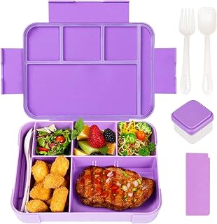 Lunch Box with 5/6 Compartments with Utensils and Sauce Container, Leakproof Meal Prep Container for On-The-Go Meal Prep, Great for Work, Office, Picnics and Travel