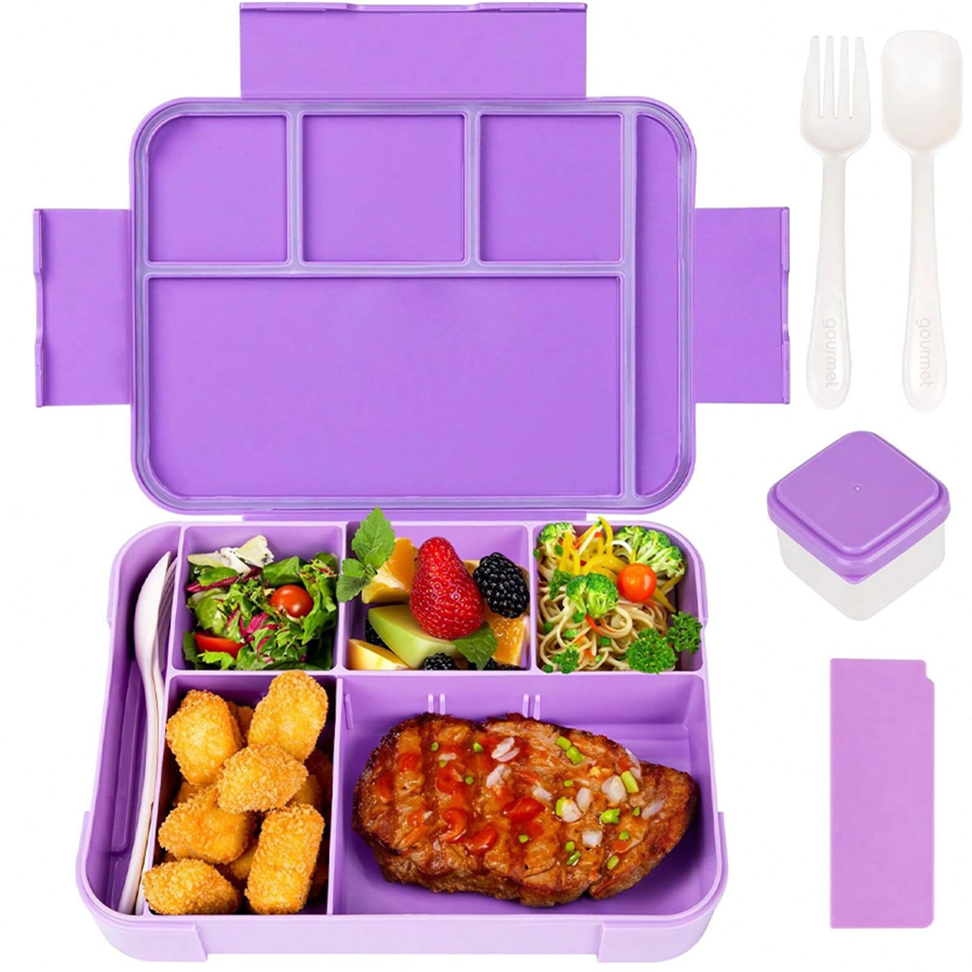 Lunch Box with 5/6 Compartments with Utensils and Sauce Container, Leakproof Mea