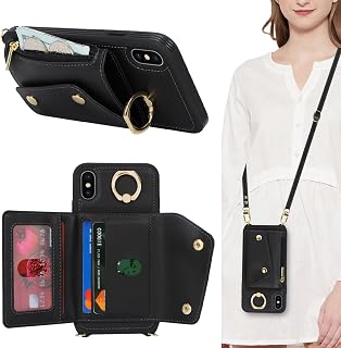 Lipvina Crossbody Wallet Case for iPhone X/XS,Black