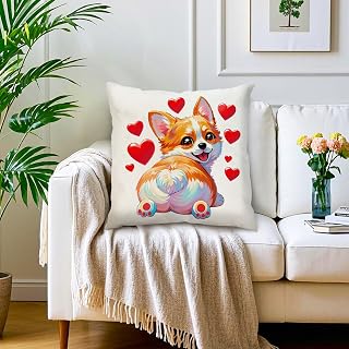 Corgi Dog Pillow Case Heart Pet Pillowcase Dog Lover Gift Farmhouse Decor Throw Pillow Couch Rustic Home Decor Living Room Patio Chair Bed Sofa Cushion Cover