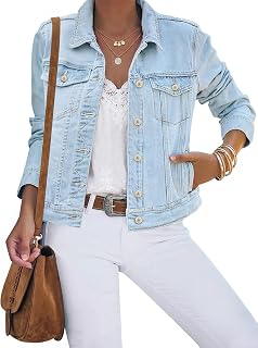 luvamia Women's Basic Button Down Stretch Fitted Long Sleeves Denim Jean Jacket