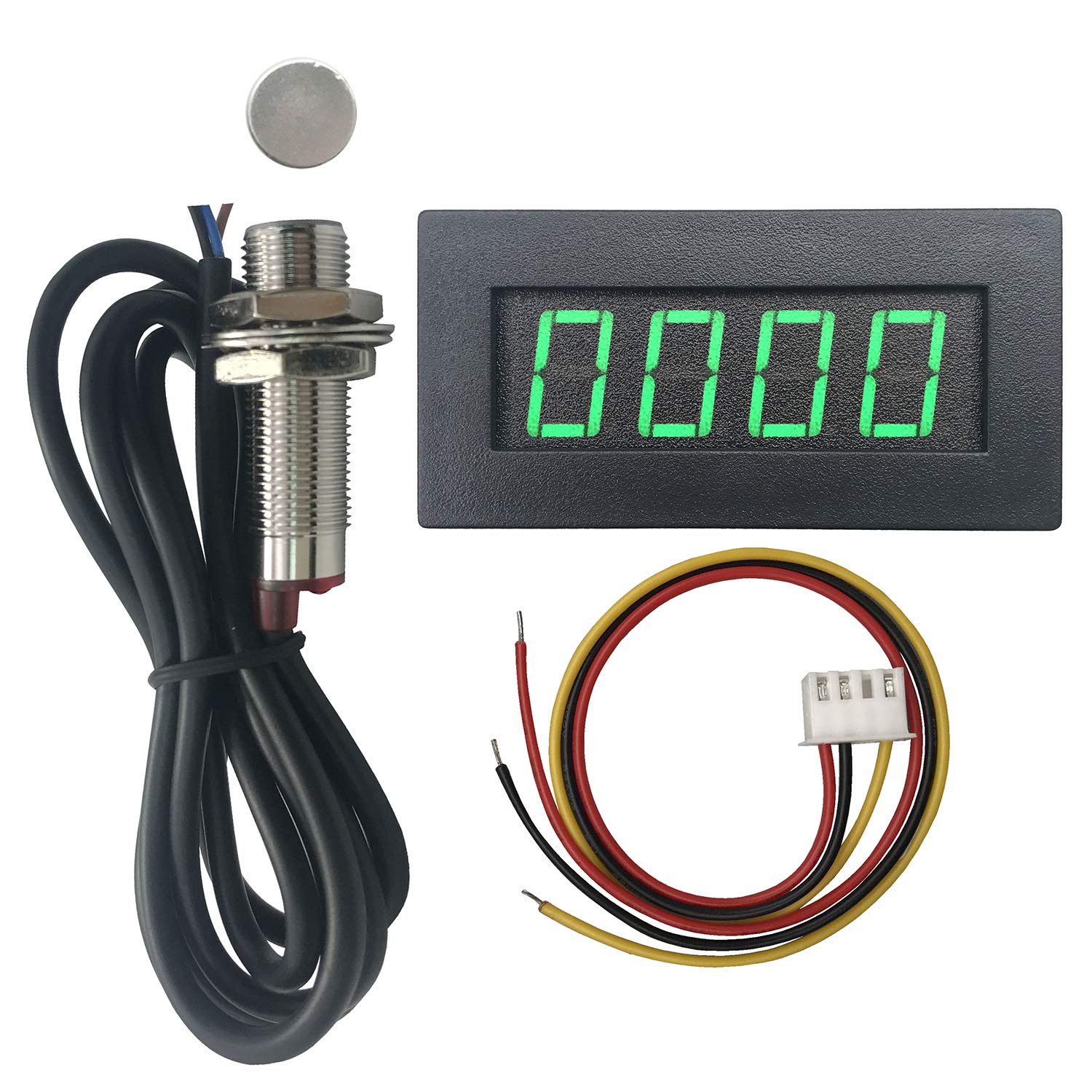 DIGITEN 4 Digital Green LED Tachometer RPM Speed Meter + Hall Proximity Switch M