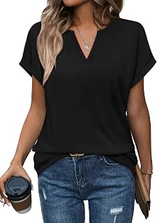 XIEERDUO Womens Tops T Shirts for Women UK Rolled Sleeve V Neck Ladies Blouses Tunic Tops Casual Curved Hem Office Wear