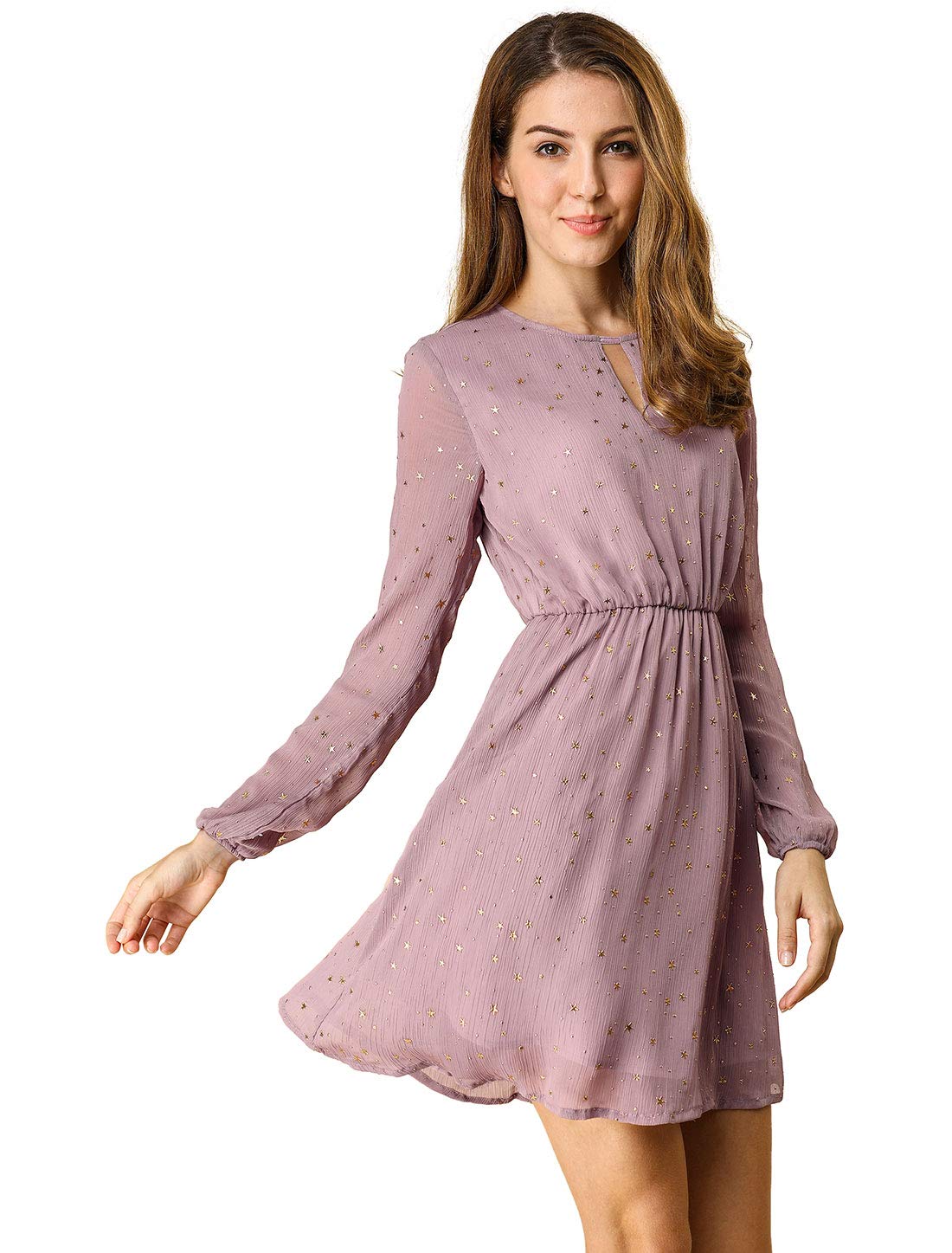 Allegra K Women's Metallic Star Print V-Neck Choker Party Dress