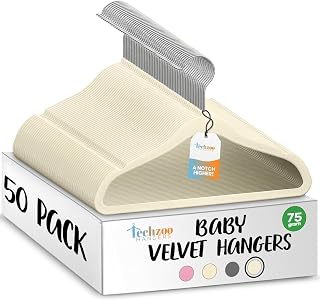 TechZoo 50 Premium Baby Velvet Hangers - 11" Non-Slip Baby Hangers, Ultra Thin Strong and Durable Clothes Hangers for Infants and Toddlers, Ivory