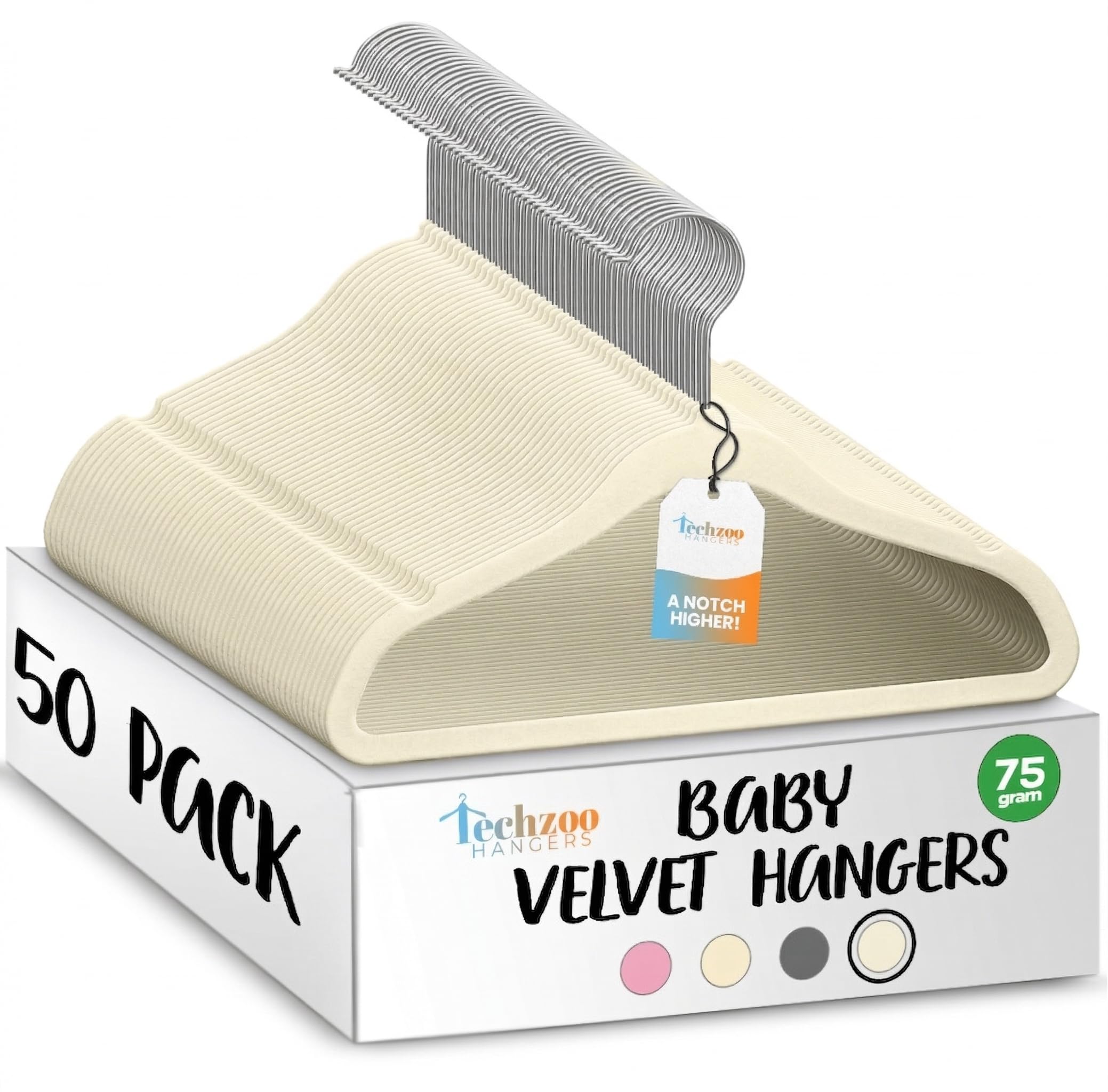 TechZoo 50 Premium Baby Velvet Hangers - 11" Non-Slip Baby Hangers, Ultra Thin S